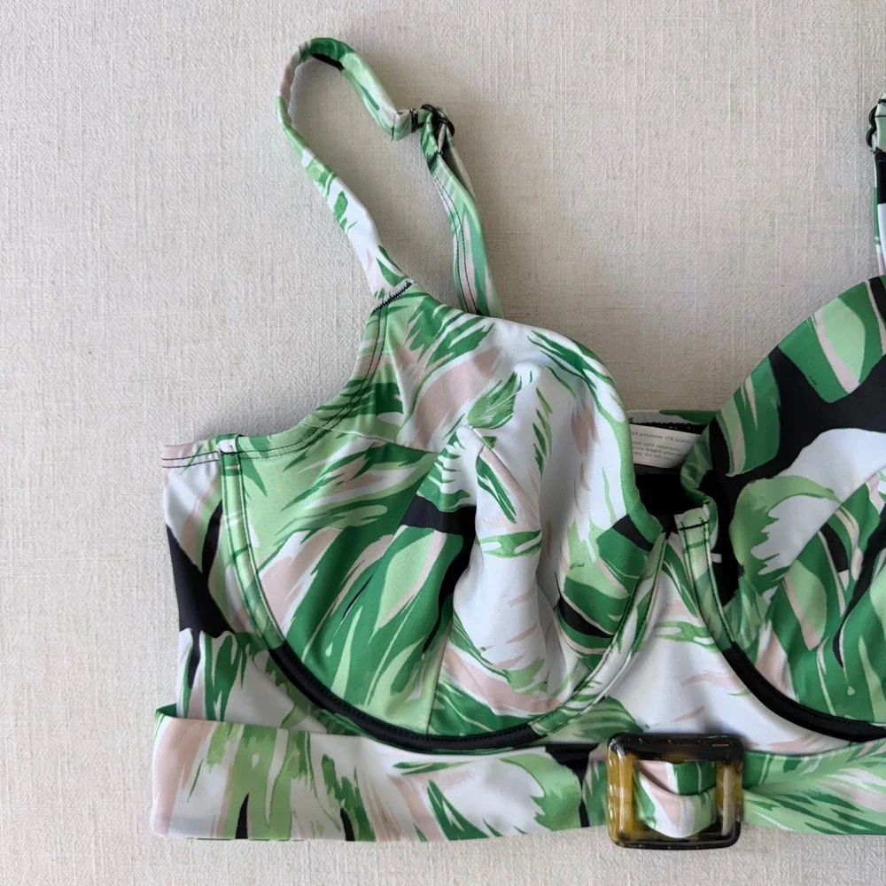 Cacique‎ 40DD Tropical Palm Print Lightly Lined Balconette Bikini Top NWT